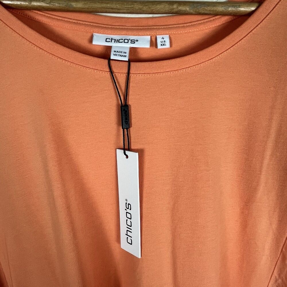 Chico’s Orange Coral Top Women’s XXL 4 Flowy Dolman Batwing Puff Sleeve New - Picture 10 of 13